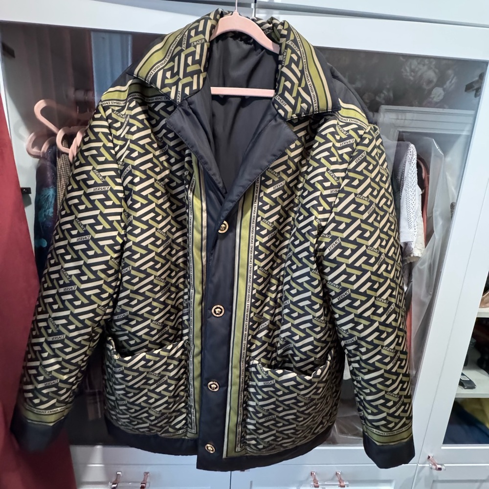 Stylish Geometric Pattern Jacket - Green and Black